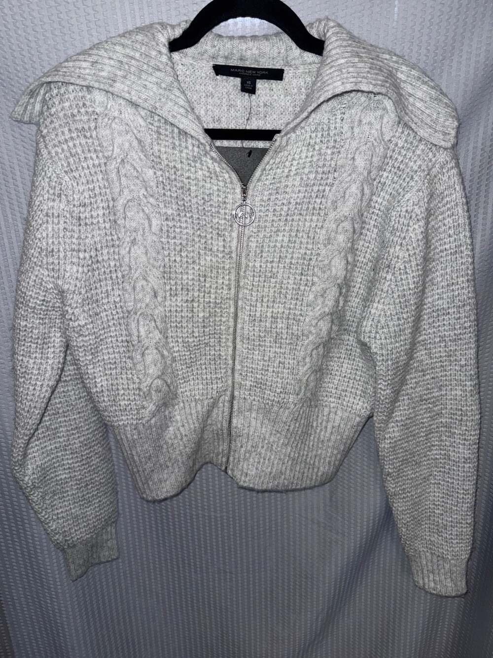 Marc New York Cable Knit Full-Zip Sweater Heather Ice Grey M4MWS754